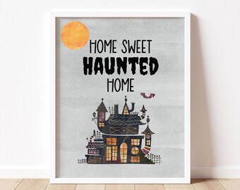 home sweet haunted home. watercolor Halloween digital art print. spooky entryway, house printable wall decor. instant download.