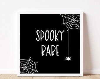 spooky babe. halloween digital print. spiderweb art. black and white gothic. instant download printable wall art.