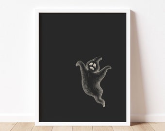 modern ghost sketch art print. black and white minimalist Halloween decor. instant download. printable wall art.