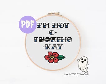 Het gaat niet goed kruissteekpatroon. geestelijke gezondheid bewustzijn kruissteek kunst aan de muur. tattoo matroos lettertype. nsfw subversief digitaal patroon.