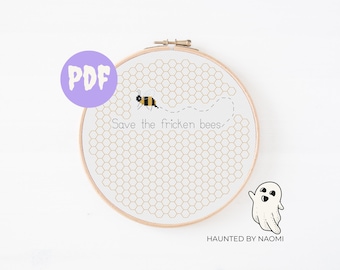 sla het kruissteekpatroon van de frickbees op. honingraatkunst. grappig subversief milieudecor. aarde dag. DIY feministisch cadeau.