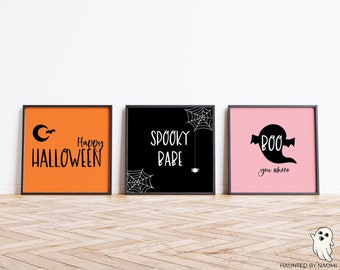 spooky babe print set. happy halloween digital art. boo you whore quote. modern printable wall art bundle.