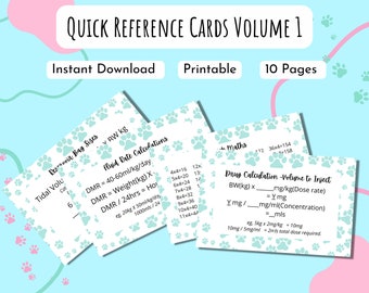 Veterinary Quick Reference Cards Set Volume 1. DIGITAL DOWNLOAD, Printable. Maths, Calculations
