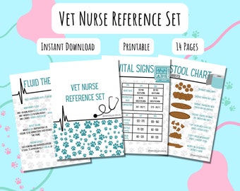 Vet Nurse Reference Set BLUEBLACK. DIGITAL DOWNLOAD, Printable. Study, Vitals, Medical Terms, Anaesthetic, Stool chart, Medical maths