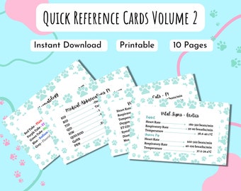 Veterinary Quick Reference Cards Set Volume 2. DIGITAL DOWNLOAD, Printable. Study, Vitals, Medical Terms