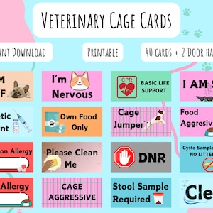 Tarjetas coloridas para jaulas veterinarias, DESCARGA DIGITAL, Imprimibles, Alertas, Seguridad, Tarjetas, Comportamiento, RCP, Médico, Veterinario, Enfermera