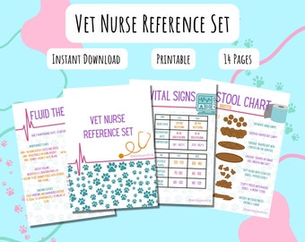 Vet Nurse Reference Set MULTICOLOUR. DIGITAL DOWNLOAD, Printable. Study, Vitals, Medical Terms, Anaesthetic, Stool chart, Medical maths