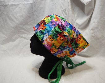 Rainbow kitten scrub cap suitable for vets, vet nurses/techs, doctors and dentists