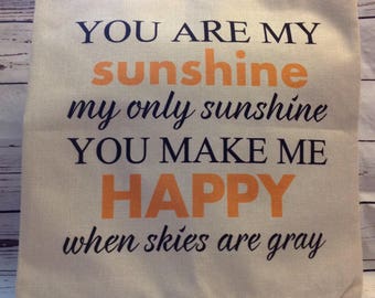 You are my sunshine,Feather pillow insert and Cotton Linen Cover, 18×18, Free Shipping.