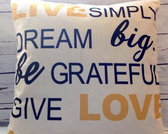 Dream Big, Duck Feather pillow insert and Cotton Linen Cover, 18×18, Free Shipping.. Happy pillow