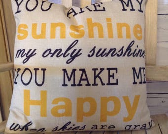 You are my sunshine Duck Feather pillow insert and Cotton Linen Cover, 18×18, Free Shipping.