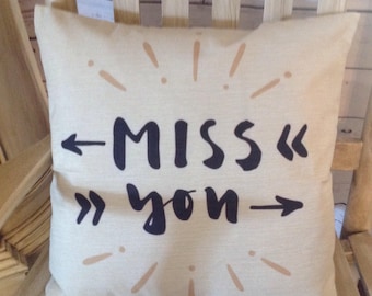 Miss you pillow cover and Feather pillow insert and Cotton Linen Cover, 18×18, Free Shipping..