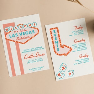 Plantilla de invitación de despedida de soltera de Las Vegas Itinerario Bach Girls Weekend Descarga instantánea Hen Invite Casino Theme Bienvenido a Vegas Sign