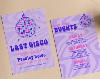 Editable Disco Bachelorette Party Template Invitation and Itinerary Retro Themed Bach Instant Download Invite Last Disco Design
