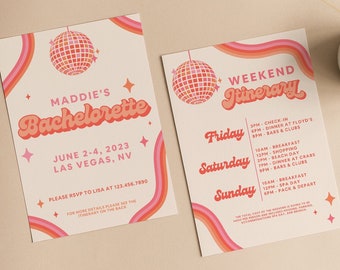 Editable Disco Bachelorette Party Template Invitation and Itinerary Retro Themed Bach Instant Download Invite Disco Design
