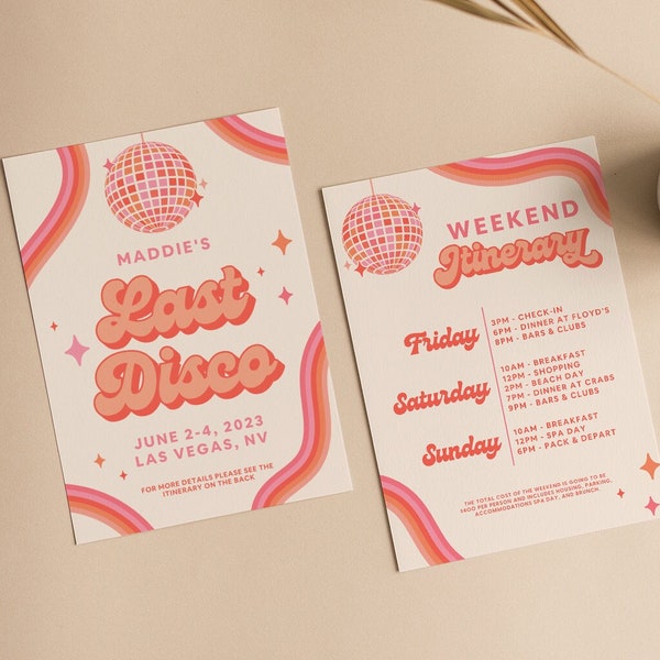 Last Disco Bachelorette Party Template Invitation and Itinerary Disco Themed Bachelorette Last Disco Invitation Disco Bachelorette Decor