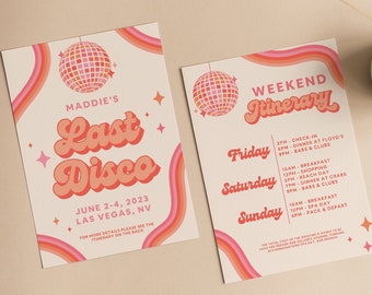 Laatste Disco Vrijgezellenfeest Sjabloon Uitnodiging en Reisplan Disco Thema Bachelorette Laatste Disco Uitnodiging Disco Bachelorette Decor