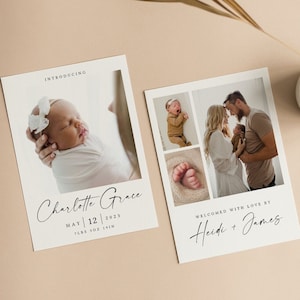 Tarjeta de anuncio de nacimiento PLANTILLA Foto de bebé recién nacido, Canva editable, Minimalista, Bebé de bienvenida, Tarjeta digital 100% personalizada, Nuevo bebé, Tarjeta de bebé