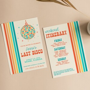 Editable Disco Bachelorette Party Template Invitation and Itinerary Retro Themed Bach Instant Download Invite Last Disco Design