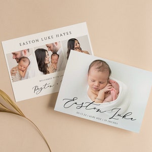 Modèle de carte de faire-part de naissance, photo de bébé nouveau-né, toile modifiable, minimaliste, bienvenue bébé, carte numérique 100 % personnalisée, nouveau-né, carte de bébé
