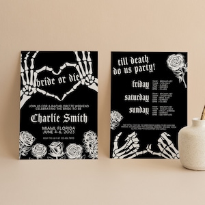 Bride or Die Bachelorette Invitation & Itinerary, Till Death Do Us Party Bachelorette, Skull Bachelorette, Halloween Bachelorette Party DIY