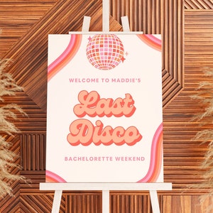 Editable Last Disco Bachelorette Party Template Welcome Sign Retro Themed Bach Download Signage Disco Design Cowgirl DiscoCowgirl 18x24