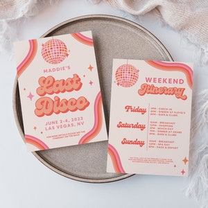 Last Disco Bachelorette Party Invitation Itinerary Disco Bachelorette Party Last Disco Invite Disco Theme Bachelorette