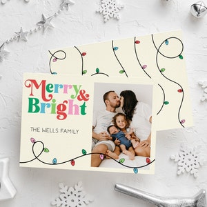 Merry and Bright Happy Holidays Card Editable Template Canva Instant Download Personalized Digital Christmas Card Holiday Cards Printable