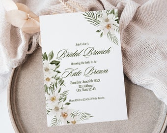 Greenery Bridal Floral Shower Invitation Template Floral Bridal Brunch Invitation Minimal Bridal Shower Luxury Something Blue Bridal Shower