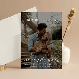 Modern Minimalist Save The Date Template, Save The Date Card Wedding Engagement, Save Our Date, Editable Custom Template with Photos Elegant