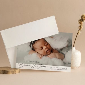 Birth Announcement Card Newborn Baby Photo, Editable Canva Template, Minimalist, Welcome Baby, 100% Custom Digital Card, New Baby, Baby Card