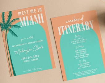 Miami Bachelorette Invitation Template Itinerary Bach Girls Weekend Instant Download Beach Florida We're In Miami Bitch! Meet Me In Miami!