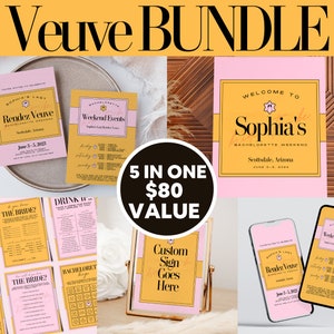 Rendez Veuve Bachelorette Party BUNDLE Downloadable TEMPLATES Invitation Welcome Sign Custom Sign Mobile Games Bach Templates
