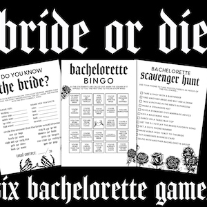 Braut oder Die Bachelorette Spiele, Bis Death Do Us Party Bachelorette, Schädel Bachelorette, Schnitzeljagd, Drink If, Bachelorette Bingo Spiele