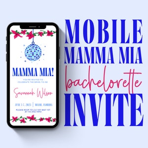 MOBILE Mamma Mia Bachelorette Party Invitation Invitation de week-end de Bachelorette Modèle imprimable d&#39;invitation de Bach Itinéraire de planificateur de week-end de Bach