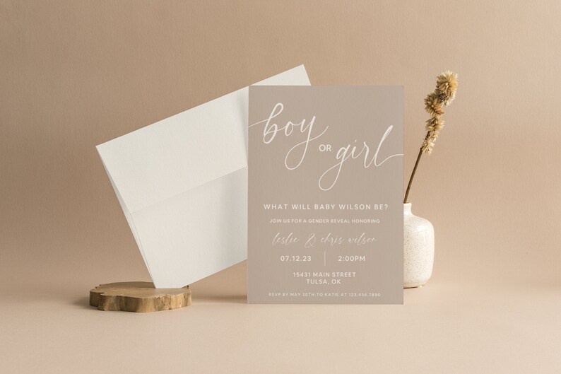 Gender Reveal Invitation Template Minimalist Modern Card Print - Etsy
