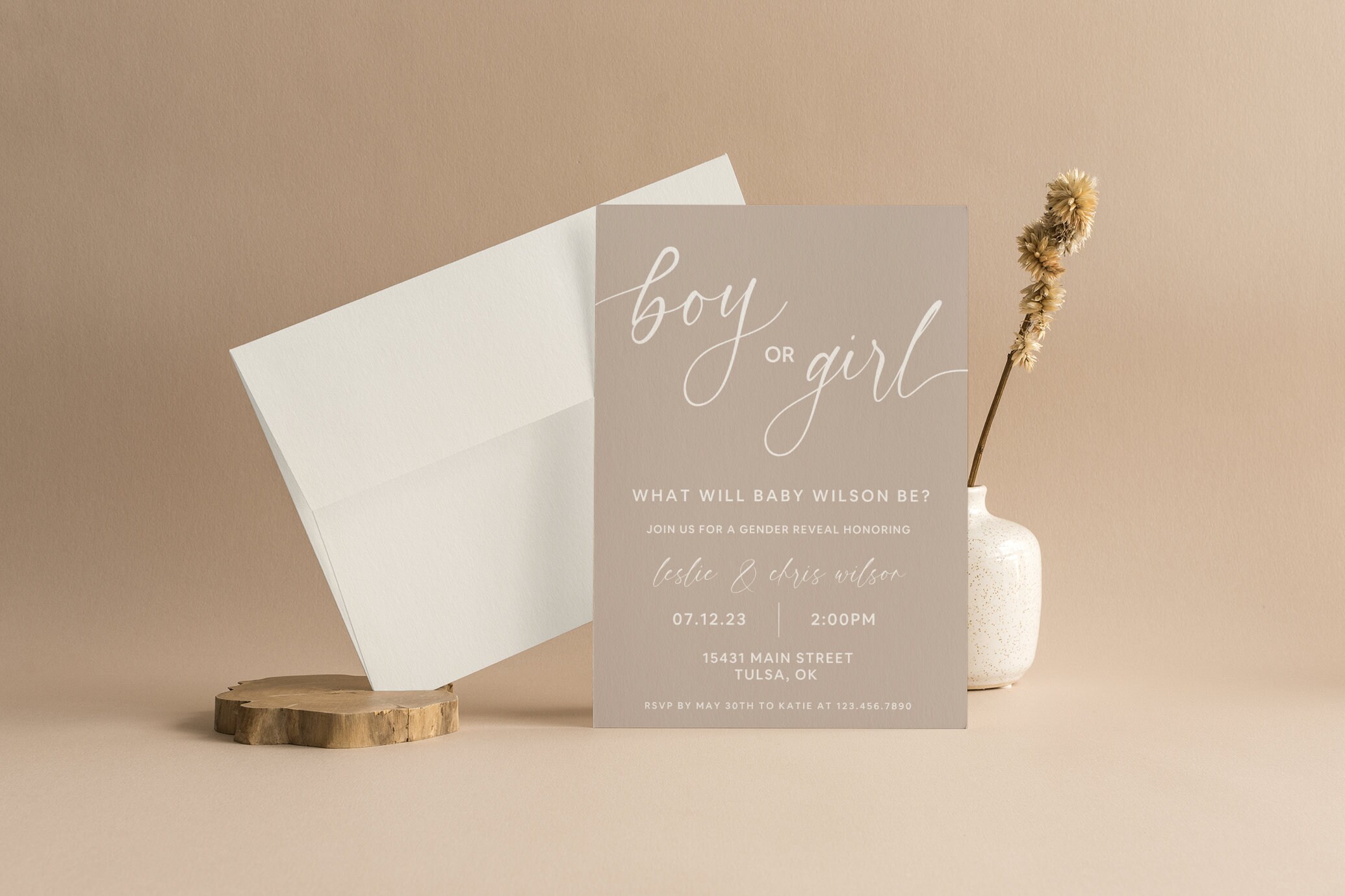 Gender Reveal Invitation Template Minimalist Modern Card Print - Etsy