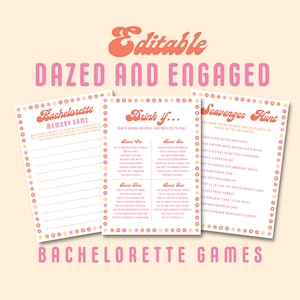 Editable Dazed And Engaged Bachelorette Party Template Games Six Bach Instant Download Game Design Bingo Scavenger Hunt Drink Bride Groovy