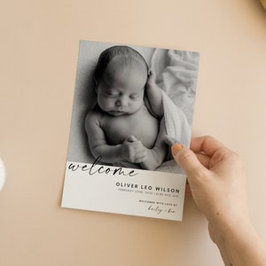 Birth Announcement Card TEMPLATE Newborn Baby Photo, Editable Canva, Minimalist, Welcome Baby, 100% Custom Digital Card, New Baby, Baby Card