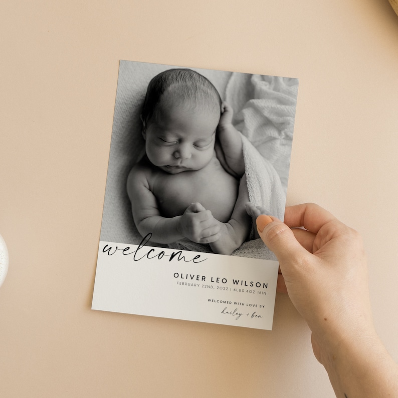 Birth Announcement Card TEMPLATE Newborn Baby Photo, Editable Canva