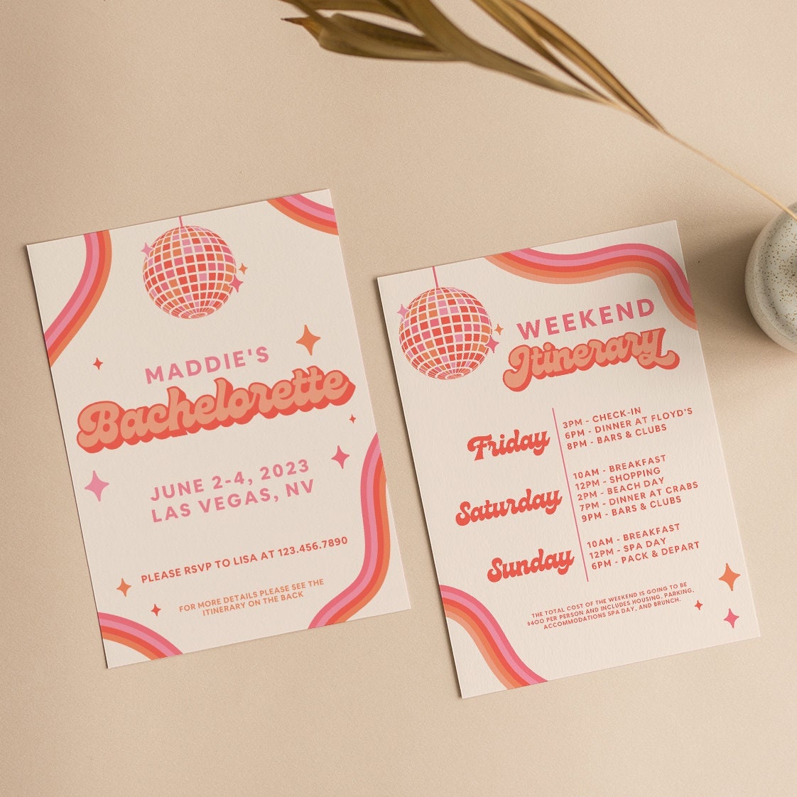 Editable Disco Bachelorette Party Template Invitation and Itinerary Retro Themed Bach Instant Download Invite Disco Design
