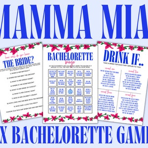 Editable Mamma Mia Themed Bachelorette Party Template Games Six Bachelorette Games Design Bingo Scavenger Hunt Drink If... Bridal Games
