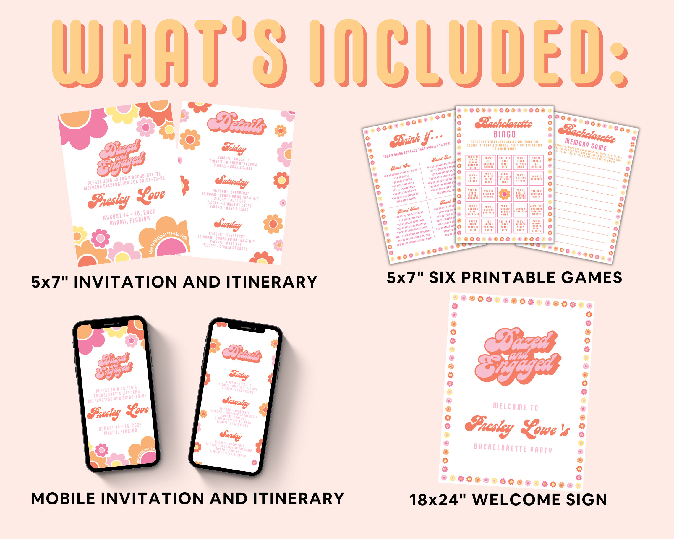 Dazed and Engaged BUNDLE Bachelorette Party Templates Invitation ...
