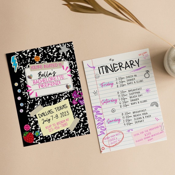 Y2K Themed Bachelorette Party Downloadable Invitation TEMPLATE Year 2000 Throwback Bachelorette Y2K Bachelorette Invitation and Itinerary