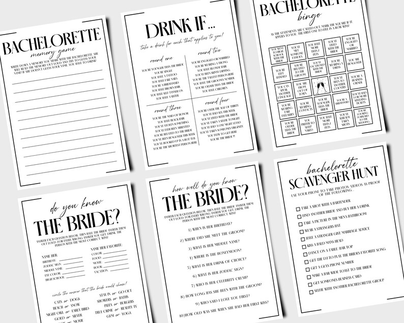 6 Simple Bachelorette Party Games Downloadable Canva Template Etsy