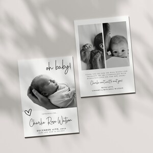 Birth Announcement Card Newborn Baby Photo, Editable Canva Template, Minimalist, Welcome Baby, 100% Custom Digital Card, New Baby, Baby Card