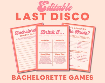 Bewerkbare Disco Vrijgezellenfeest Sjabloon Games Zes Retro Thema Bach Instant Download Game Laatste Disco Design Bingo Speurtocht Drinken als
