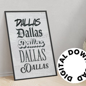 Dallas Texas Art Print Wall Decor Digital Download PDF Downloadable Design DTX Dorm Decor Dorm Art College Apartment Art Dorm Wall Art