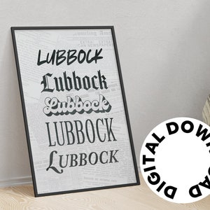 Lubbock Texas Art Print Wall Decor Digital Download PDF Printable Design LBK Art Texas Tech Dorm Art Apartment Artwork Wall Art