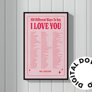 100 Ways To Say I Love You Wall Art Print Digital Download Dorm Decor Apartment Decor Housewarming Gift Room Decor